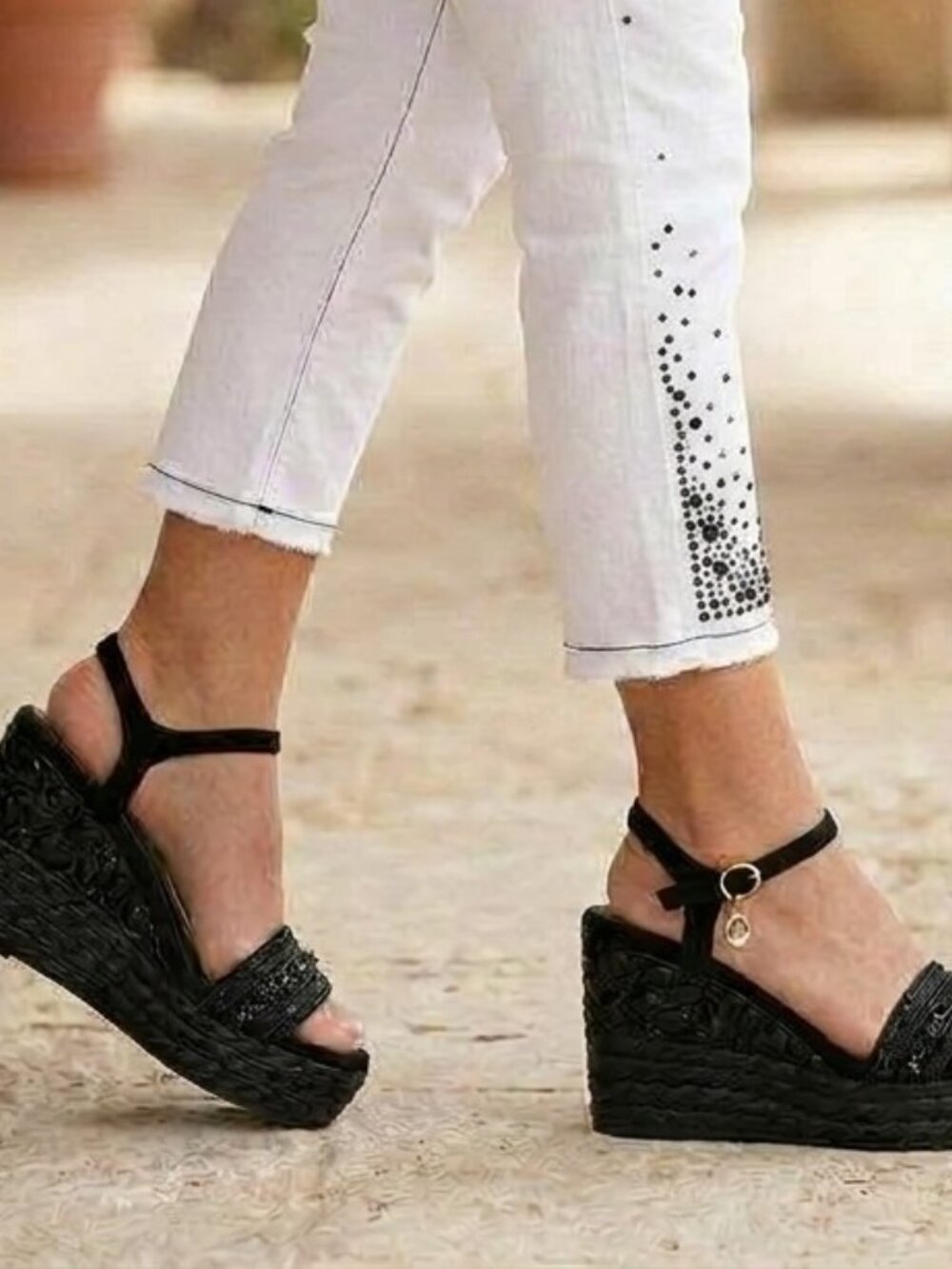 Midnight Bloom Wedge Sandals
